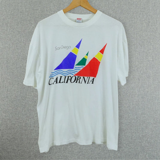 Vintage 80s San Diego California Sailboat Tourist T-Shirt Single Stitch - Size XL