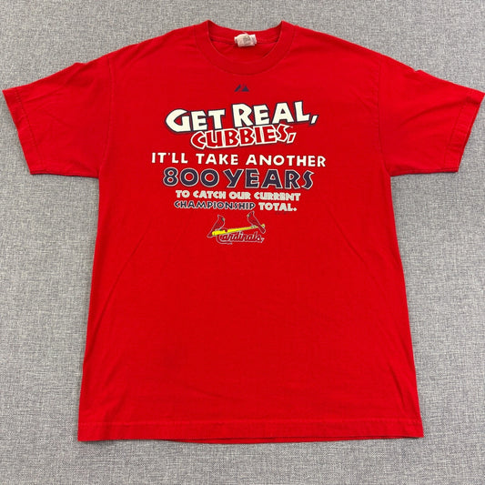 St. Louis Cardinals "Get Real Cubbies" Majestic T-Shirt Size L Cubs Hater Tee