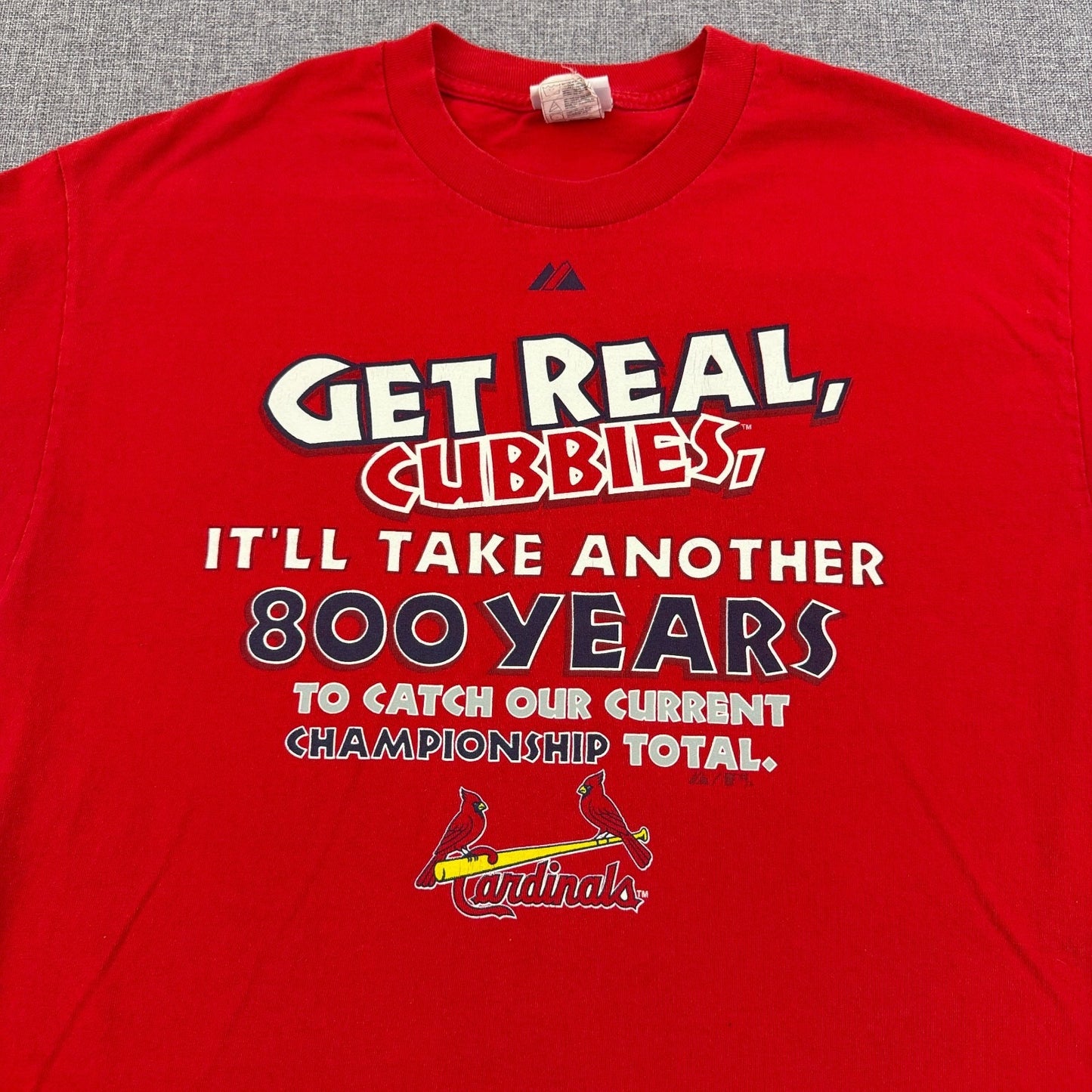St. Louis Cardinals "Get Real Cubbies" Majestic T-Shirt Size L Cubs Hater Tee