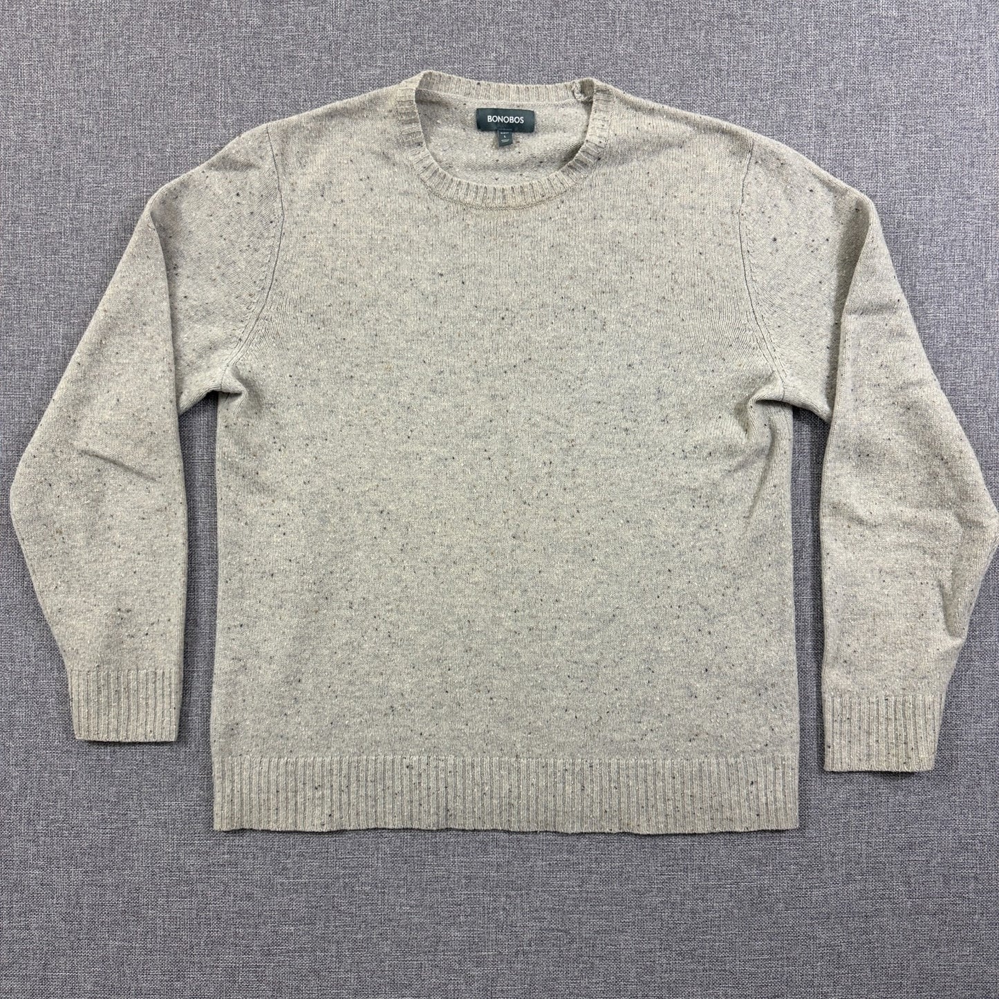 Bonobos Slim Fit Crewneck Sweater Men’s L Beige Flecked Merino Wool Pullover