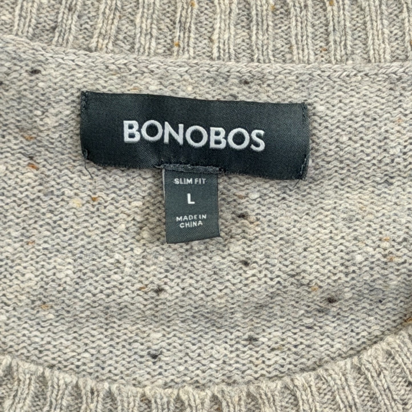 Bonobos Slim Fit Crewneck Sweater Men’s L Beige Flecked Merino Wool Pullover