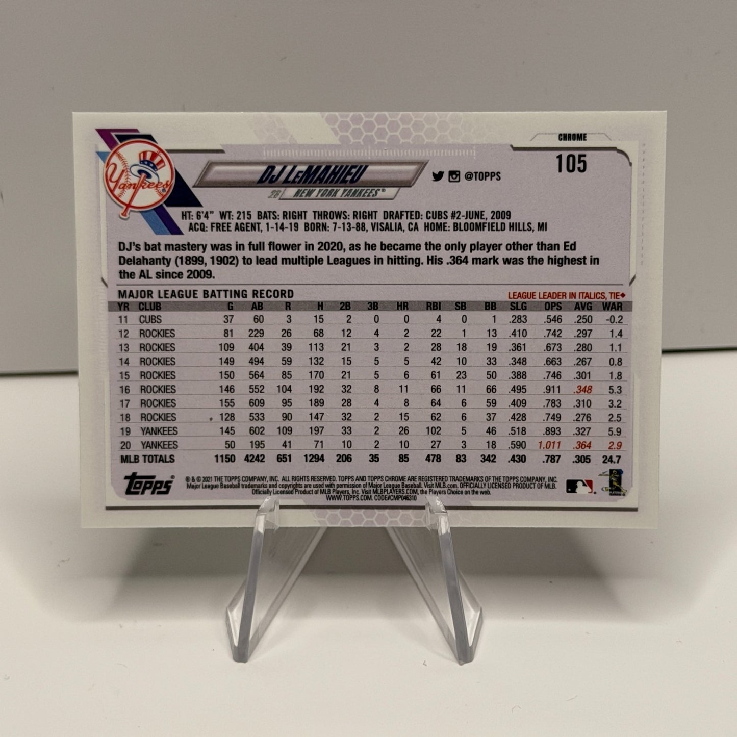 2021 Topps Chrome - D.J. LeMahieu #105 Prism Refractor