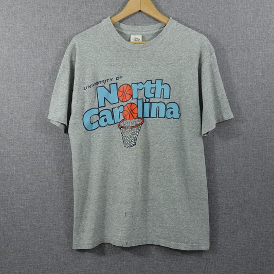 Vintage North Carolina Tar Heels Basketball T-Shirt XL Paint Splatter Gray *READ