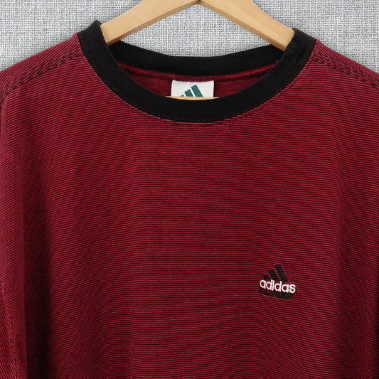 Vintage 90's Adidas Equipment Red Striped T-Shirt - Size 2XL