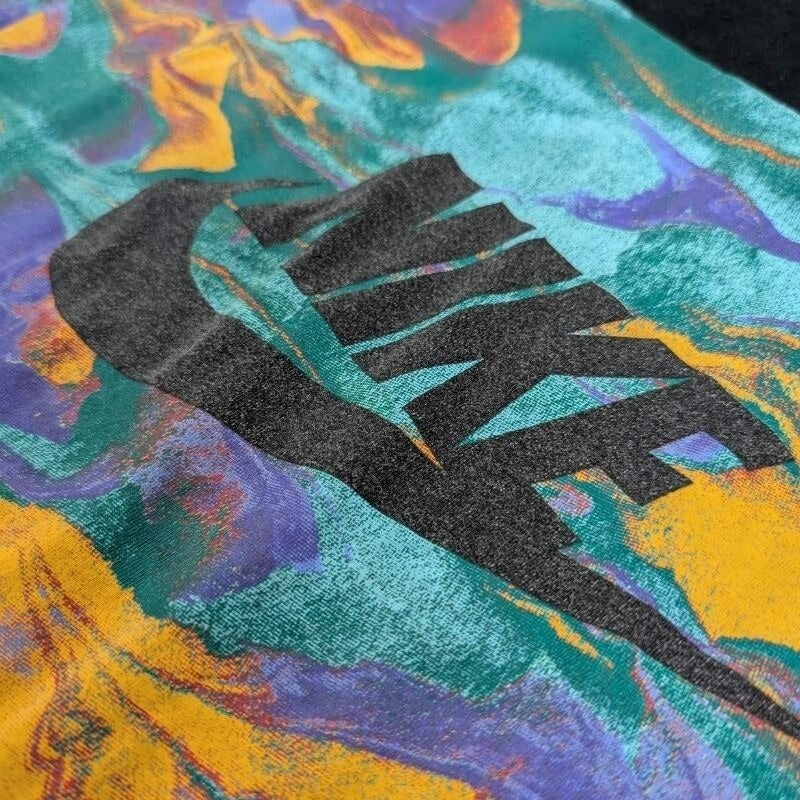 Nike Tee Multicolor Psychedelic Marble Logo T-Shirt Size L Athletic Cut