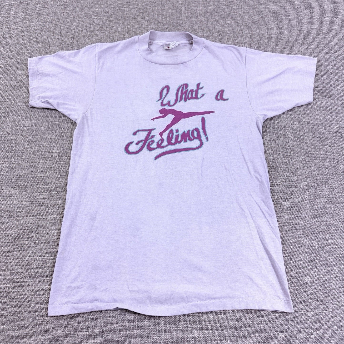 Vintage 80s Hanes What A Feeling Flashdance Purple Graphic T-Shirt Size Small