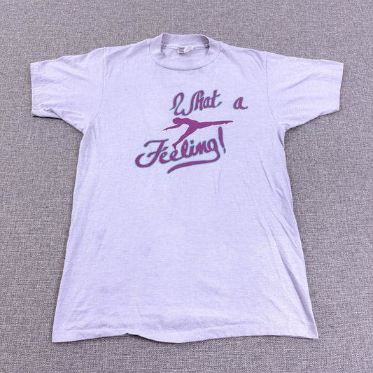 Vintage 80s Hanes What A Feeling Flashdance Purple Graphic T-Shirt Size Small