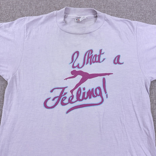 Vintage 80s Hanes What A Feeling Flashdance Purple Graphic T-Shirt Size Small