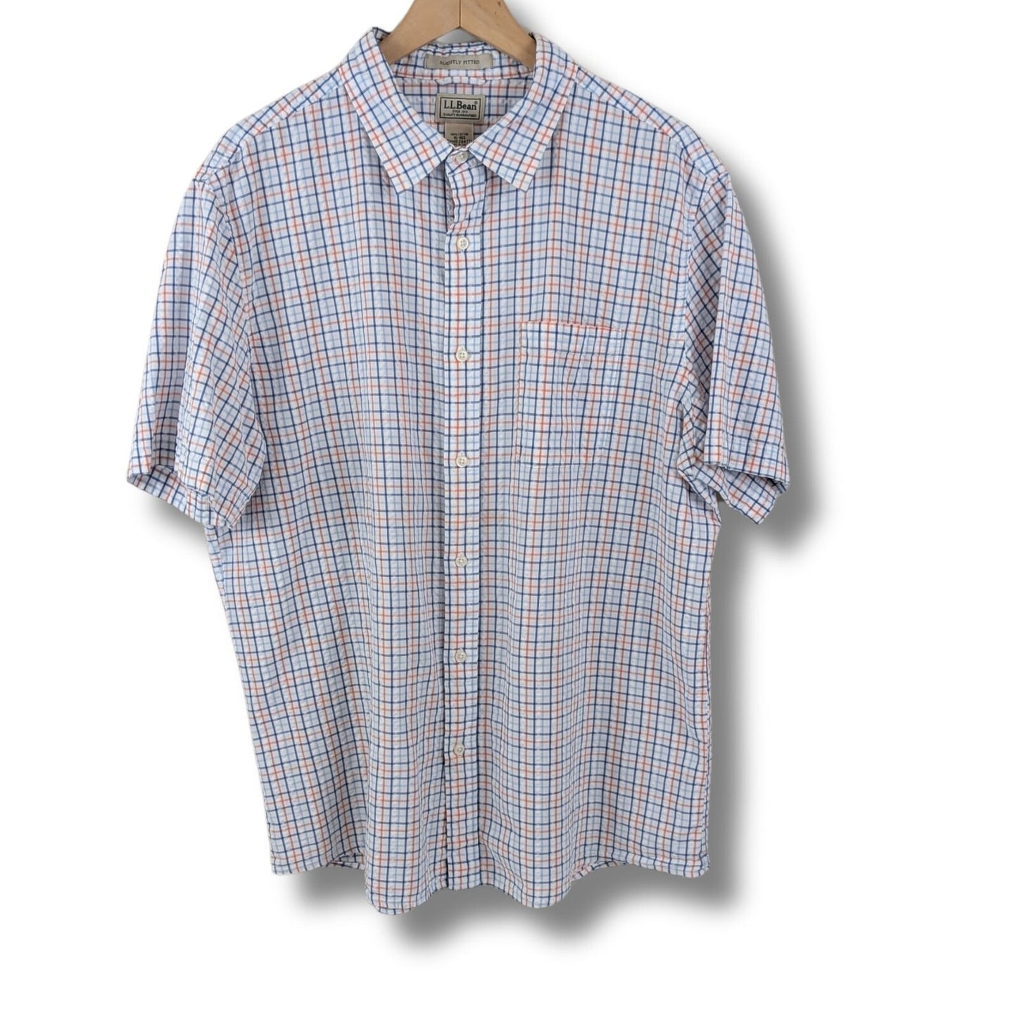 L.L. Bean 2XL Slightly Fitted Short Sleeve Plaid Shirt 100% Cotton Casual