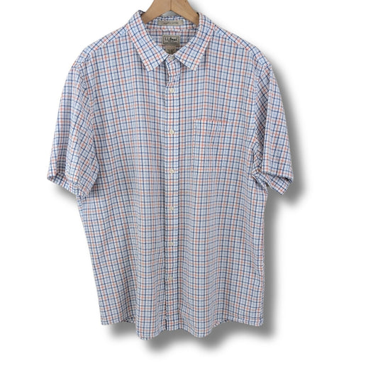 L.L. Bean 2XL Slightly Fitted Short Sleeve Plaid Shirt 100% Cotton Casual