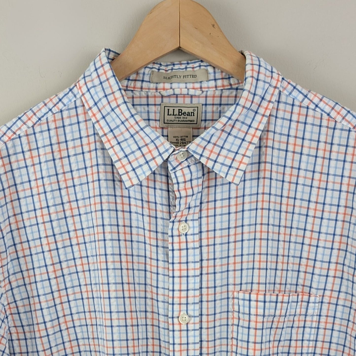 L.L. Bean 2XL Slightly Fitted Short Sleeve Plaid Shirt 100% Cotton Casual