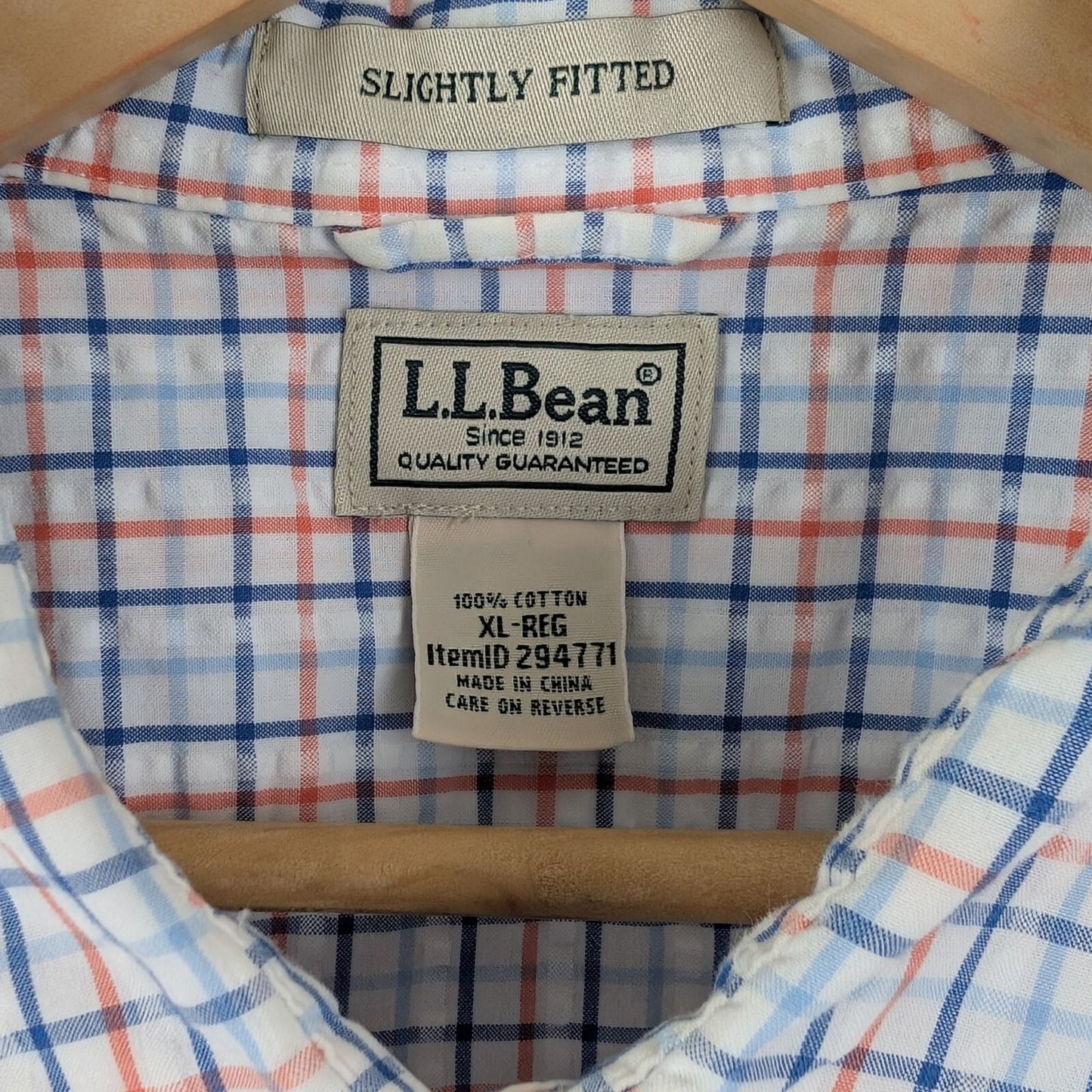 L.L. Bean 2XL Slightly Fitted Short Sleeve Plaid Shirt 100% Cotton Casual