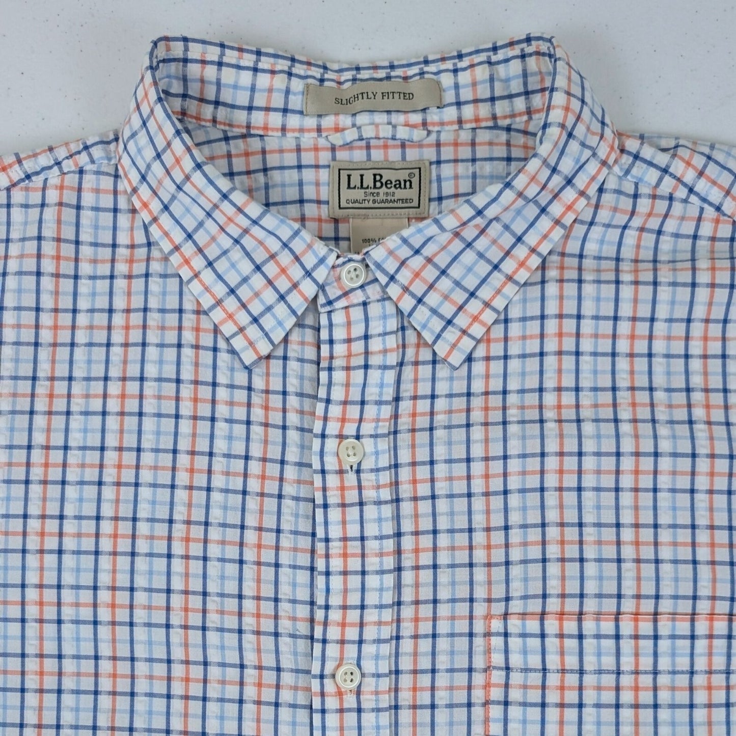 L.L. Bean 2XL Slightly Fitted Short Sleeve Plaid Shirt 100% Cotton Casual