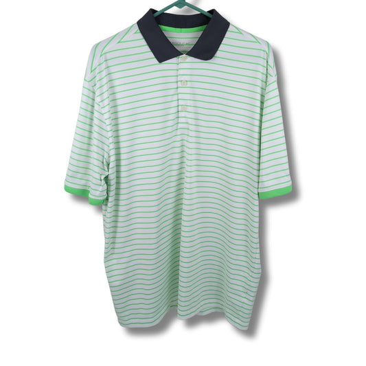Nike Golf Tour Performance Polo Shirt L White Green Stripe Dri-FIT Swoosh