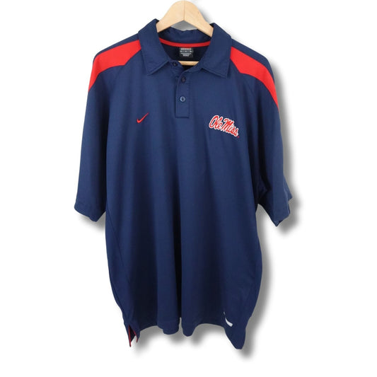 Vintage Y2K Ole Miss Rebels Nike Golf Polo Shirt Size XL Blue Red Shoulders