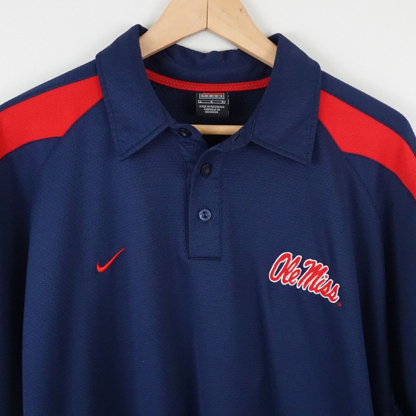 Vintage Y2K Ole Miss Rebels Nike Golf Polo Shirt Size XL Blue Red Shoulders