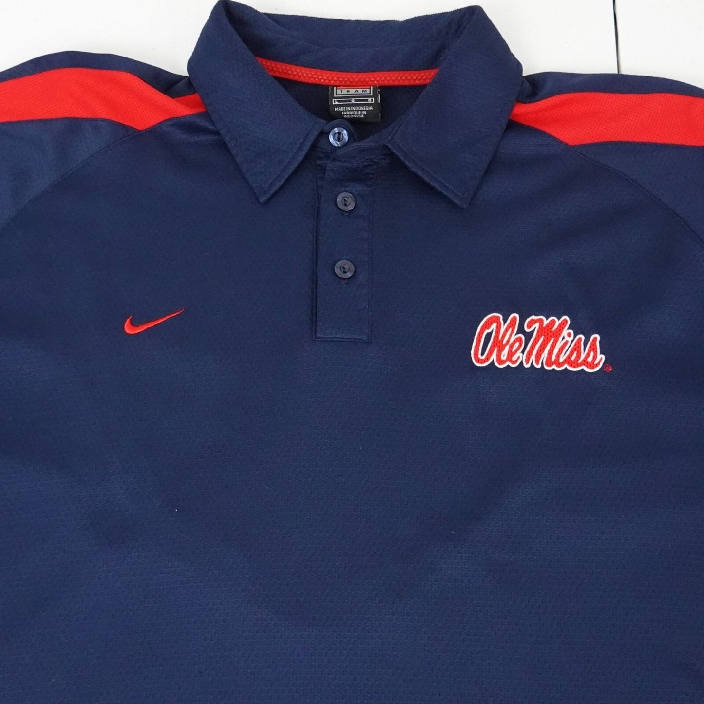 Vintage Y2K Ole Miss Rebels Nike Golf Polo Shirt Size XL Blue Red Shoulders