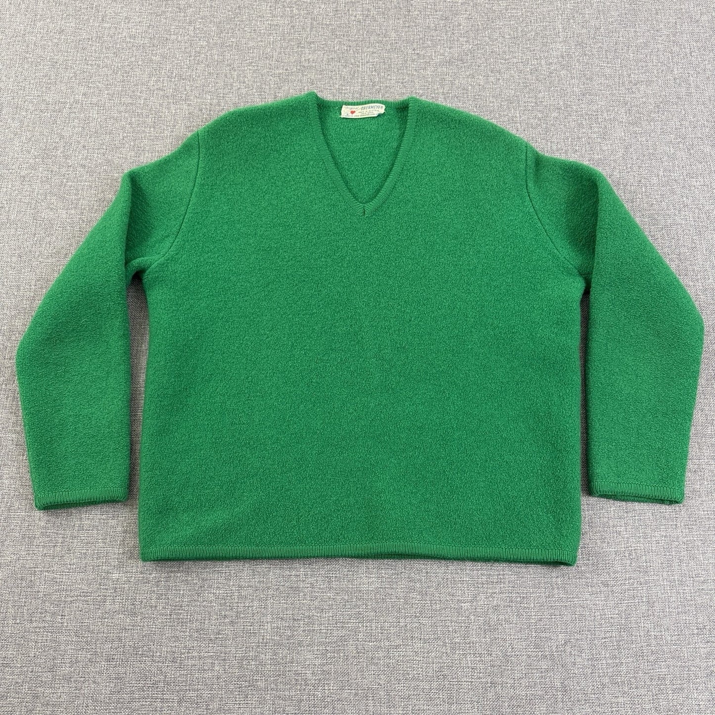 Vintage 60s Obermeyer Austria Green Wool V-Neck Sweater 100% Wool Size Medium