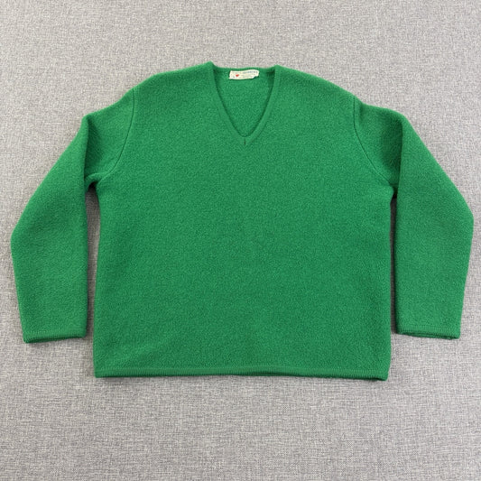 Vintage 60s Obermeyer Austria Green Wool V-Neck Sweater 100% Wool Size Medium