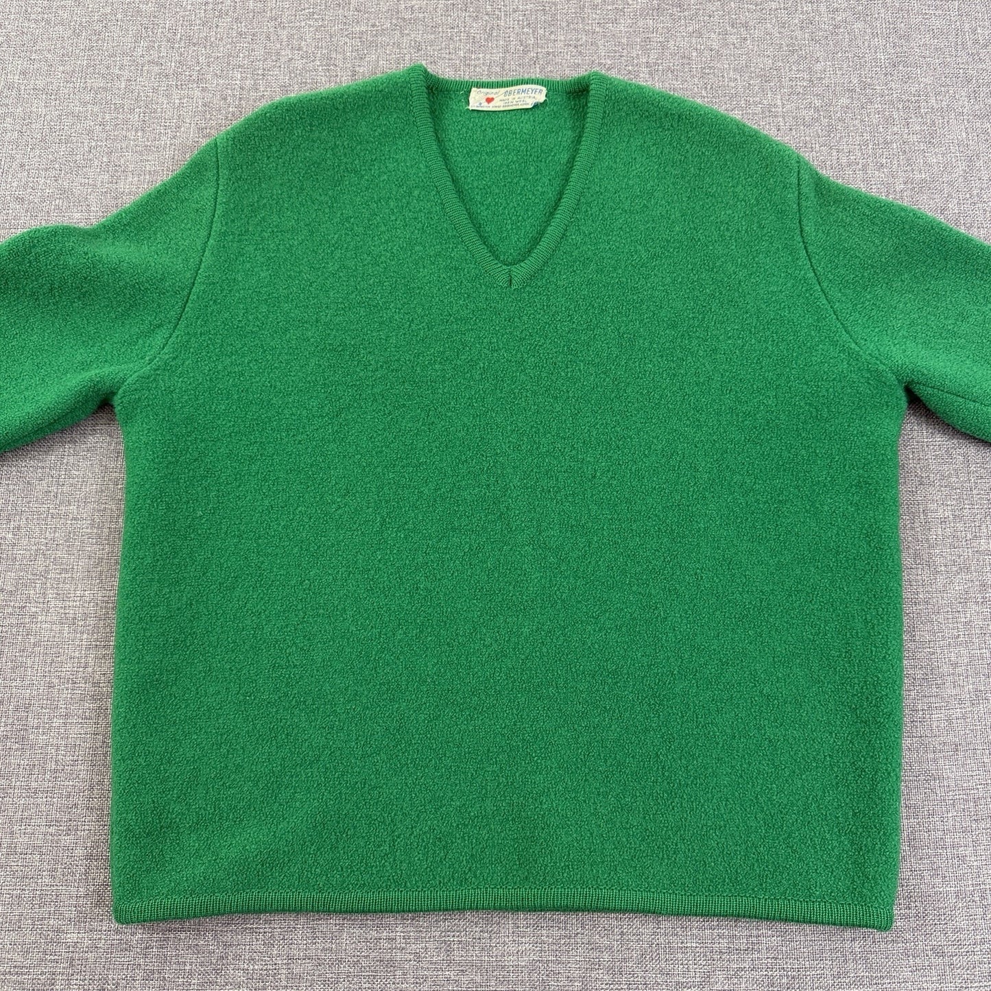 Vintage 60s Obermeyer Austria Green Wool V-Neck Sweater 100% Wool Size Medium