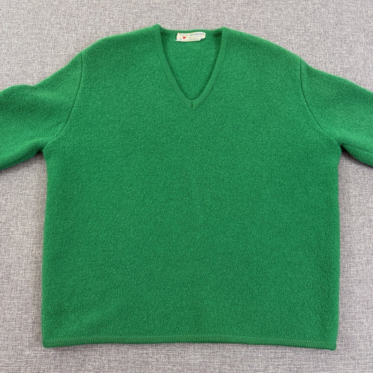 Vintage 60s Obermeyer Austria Green Wool V-Neck Sweater 100% Wool Size Medium