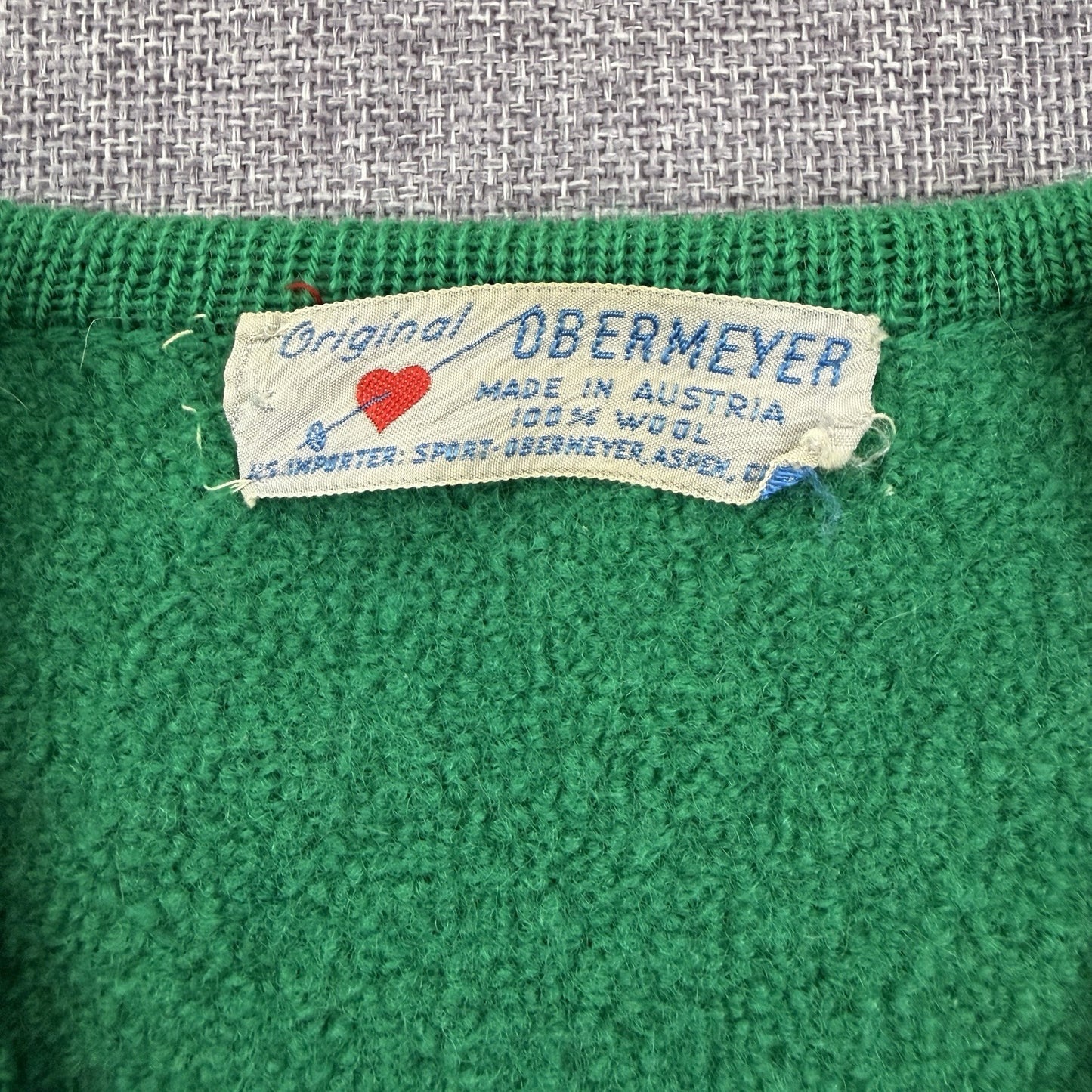 Vintage 60s Obermeyer Austria Green Wool V-Neck Sweater 100% Wool Size Medium