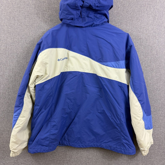 Columbia Women’s 1X Winter Jacket Blue White Hooded Fleece Lined Ski Coat