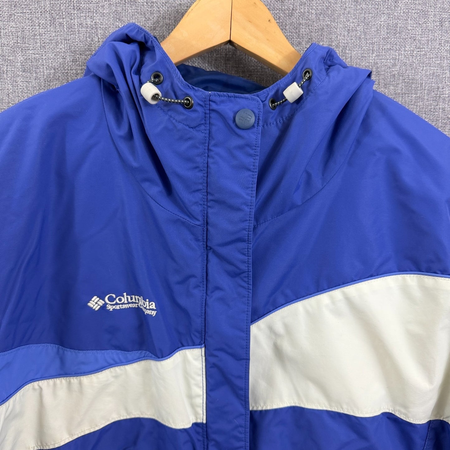 Columbia Women’s 1X Winter Jacket Blue White Hooded Fleece Lined Ski Coat