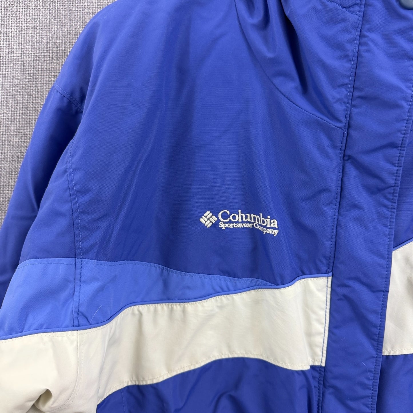 Columbia Women’s 1X Winter Jacket Blue White Hooded Fleece Lined Ski Coat
