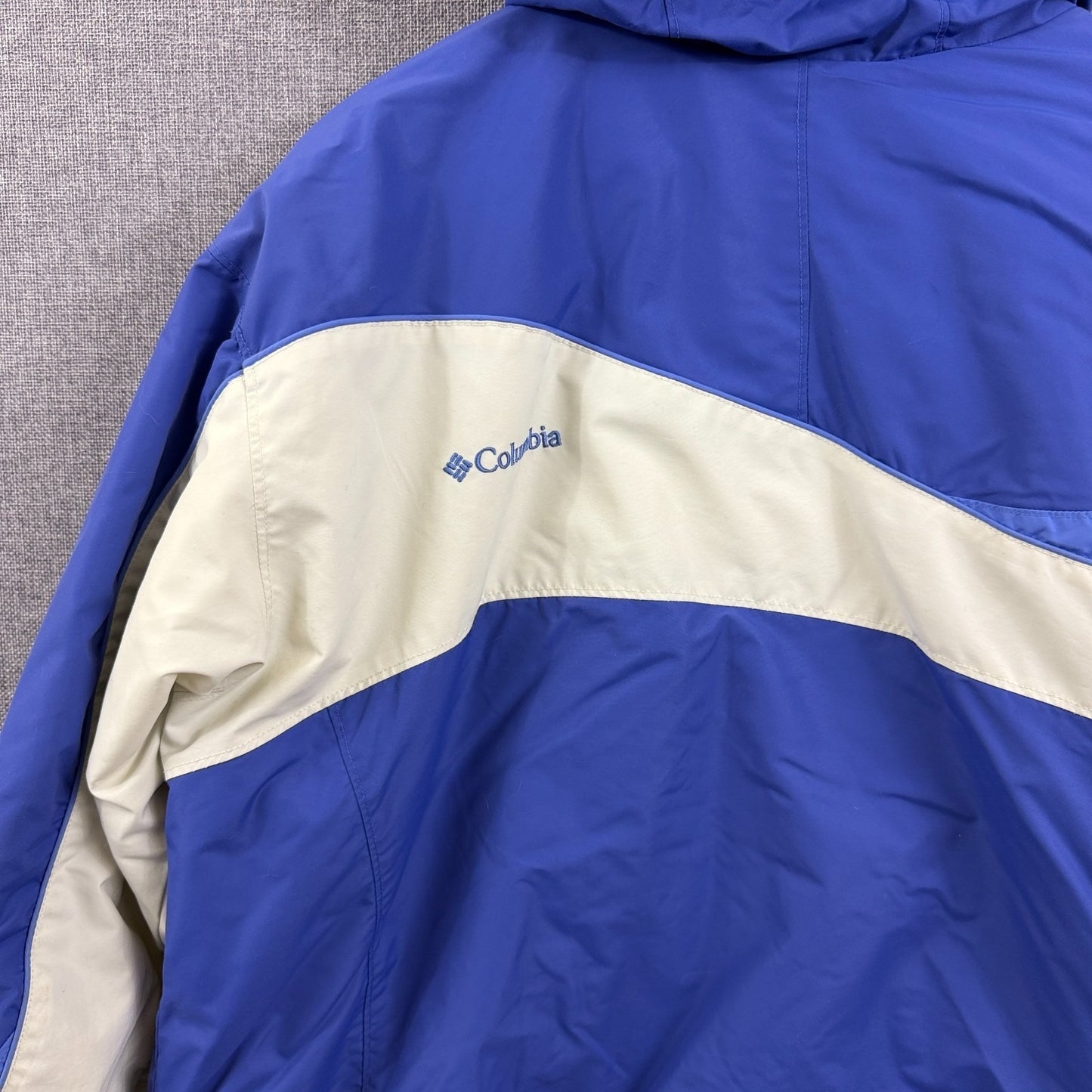 Columbia Women’s 1X Winter Jacket Blue White Hooded Fleece Lined Ski Coat