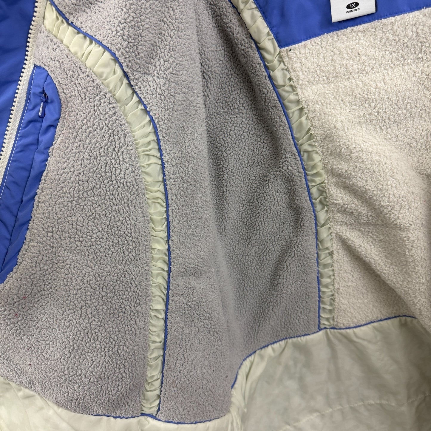 Columbia Women’s 1X Winter Jacket Blue White Hooded Fleece Lined Ski Coat