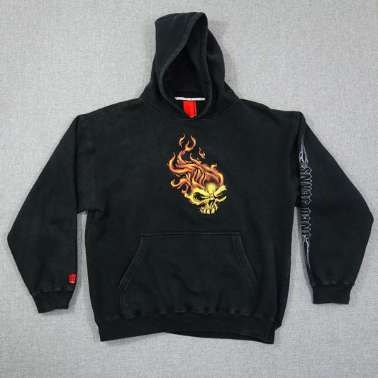 Vintage Y2K JNCO Jeans Flame Skull Black Hoodie - Size XL