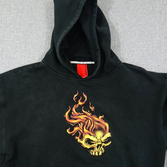 Vintage Y2K JNCO Jeans Flame Skull Black Hoodie - Size XL