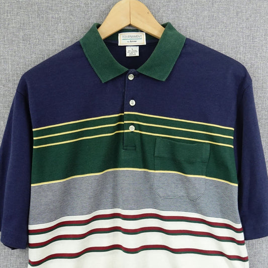 Vintage 90s Arrow Tournament Polo Golf Shirt Multicolor Striped - Size L