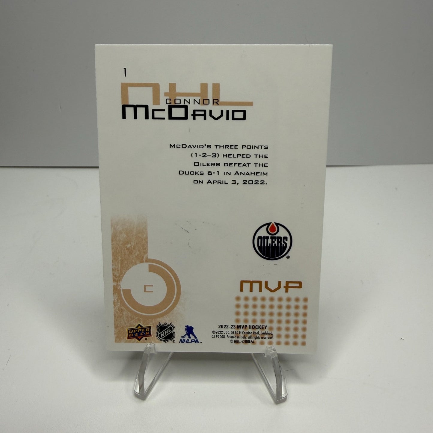 2022-23 Upper Deck MVP - 20th Anniversary Connor McDavid #1 Gold Script