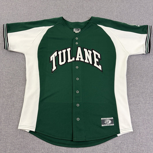 Vintage 90s/Y2K Tulane Green Wave Button Up Baseball Jersey Size XL EUC