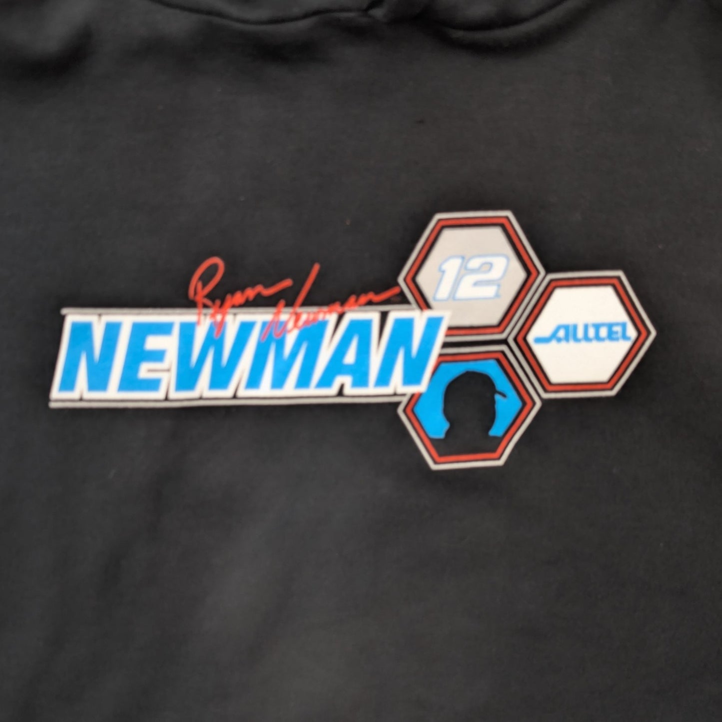 Vintage Y2K Ryan Newman #12 Alltel NASCAR Hoodie Black Pullover Size XL
