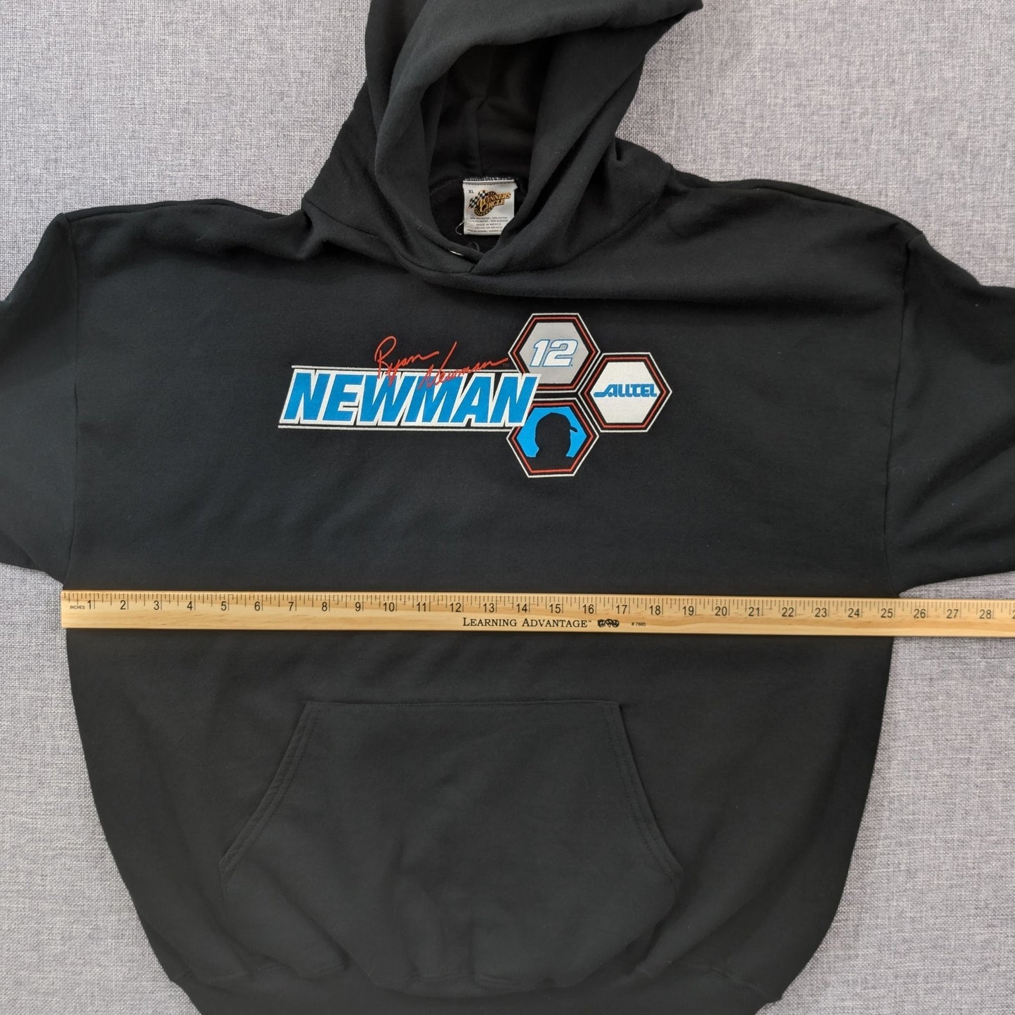 Vintage Y2K Ryan Newman #12 Alltel NASCAR Hoodie Black Pullover Size XL