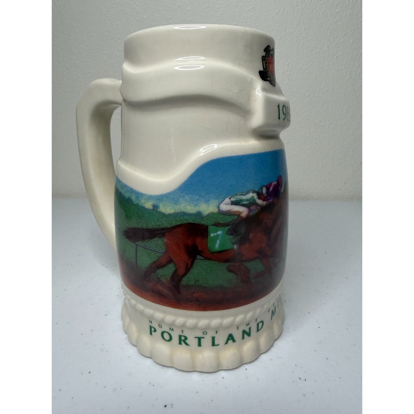 VTG 1989 Miller High Life Portland Meadows Oregon Derby 16oz Beer Stein