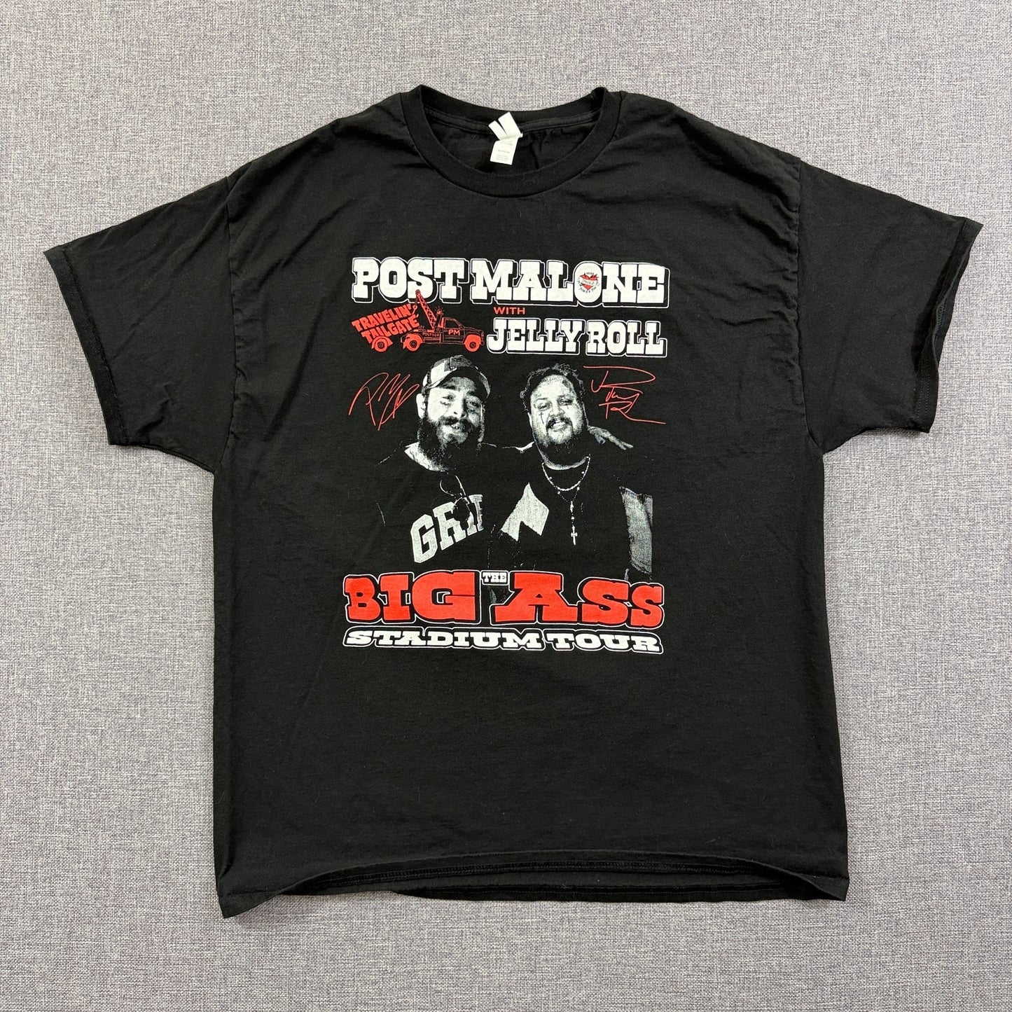 Post Malone Jelly Roll Big Ass Stadium Tour 2025 T-Shirt Black Sz L Concert Tee