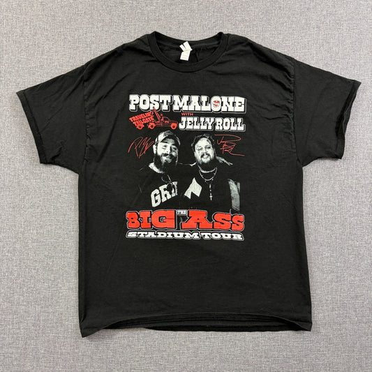 Post Malone Jelly Roll Big Ass Stadium Tour 2025 T-Shirt Black Sz L Concert Tee