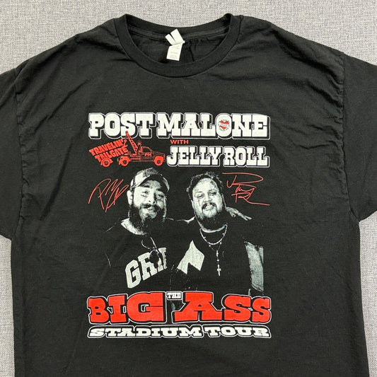 Post Malone Jelly Roll Big Ass Stadium Tour 2025 T-Shirt Black Sz L Concert Tee