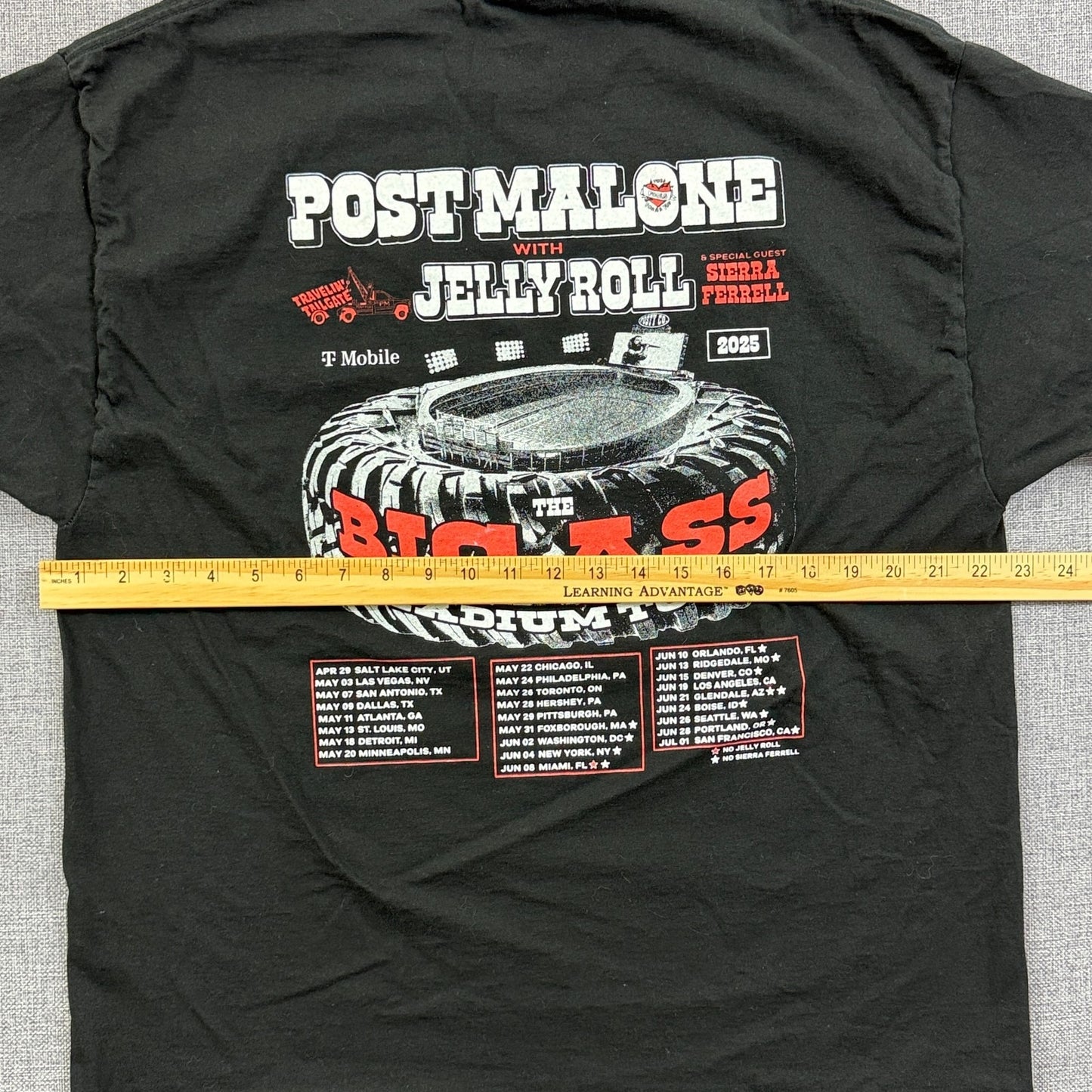 Post Malone Jelly Roll Big Ass Stadium Tour 2025 T-Shirt Black Sz L Concert Tee