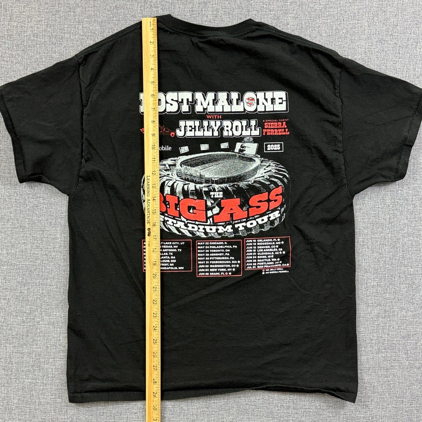 Post Malone Jelly Roll Big Ass Stadium Tour 2025 T-Shirt Black Sz L Concert Tee