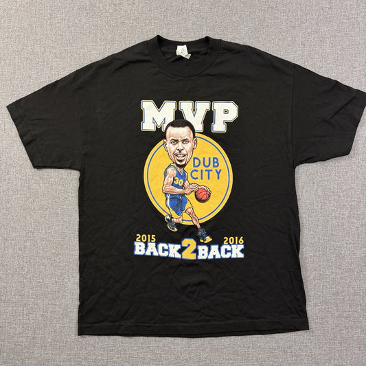 Steph Curry MVP Dub City T-Shirt XL 2015 2016 Back 2 Back Warriors Black Tee