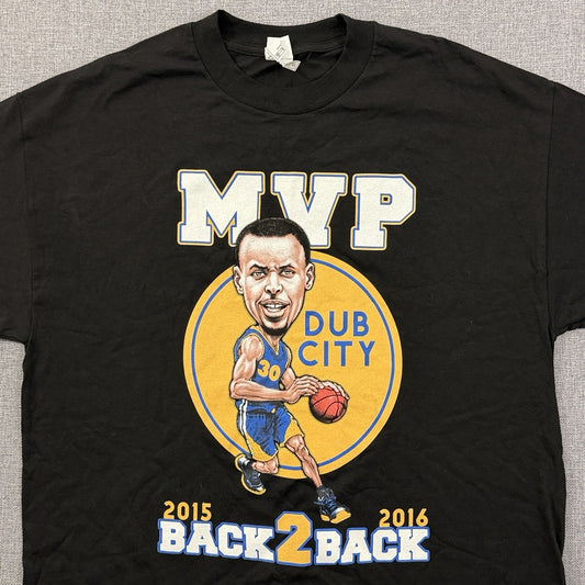 Steph Curry MVP Dub City T-Shirt XL 2015 2016 Back 2 Back Warriors Black Tee