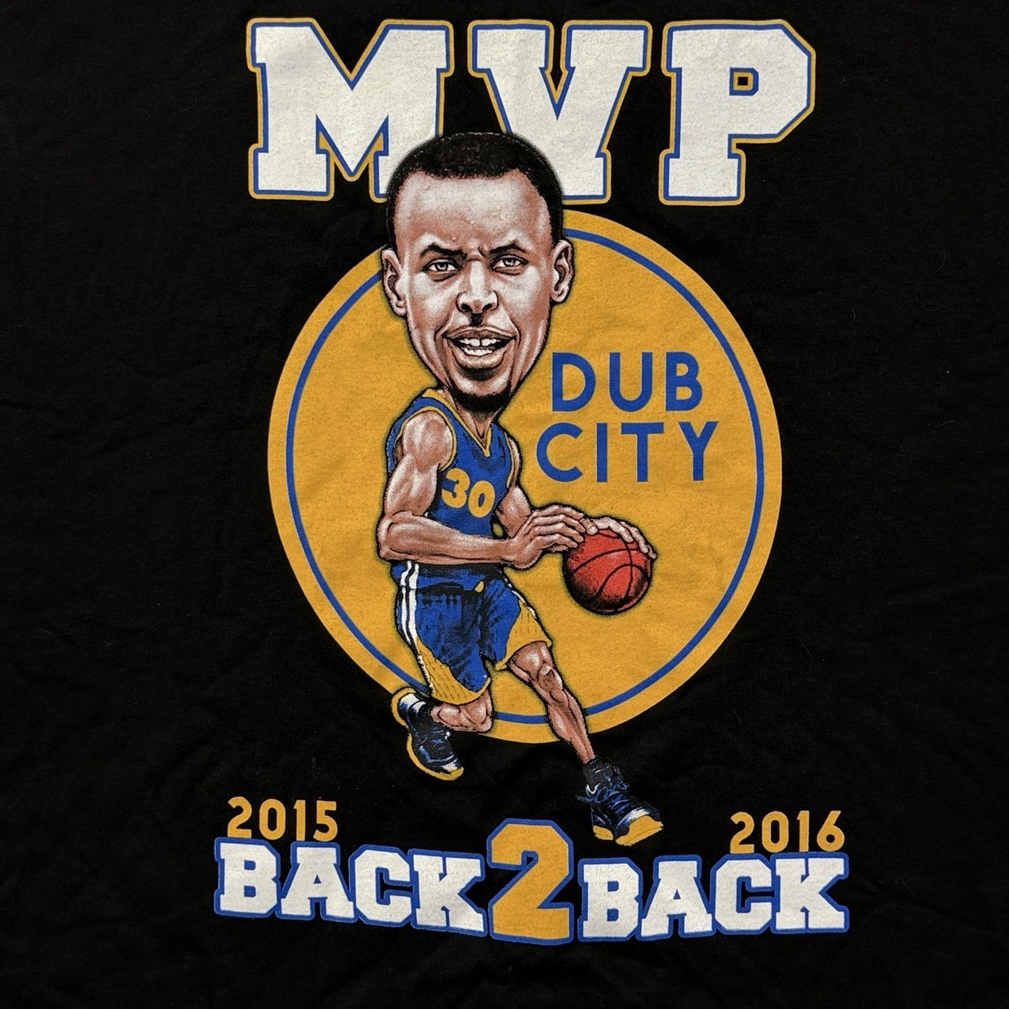 Steph Curry MVP Dub City T-Shirt XL 2015 2016 Back 2 Back Warriors Black Tee
