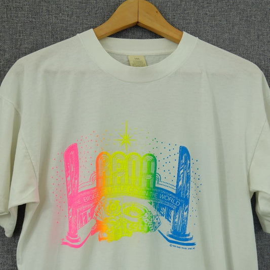 Vintage 1988 Reno Nevada Neon Graphic Tee Screen Stars - Size L