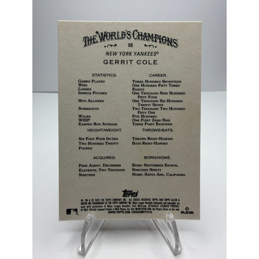 2025 Topps Allen & Ginter - Gerrit Cole #88