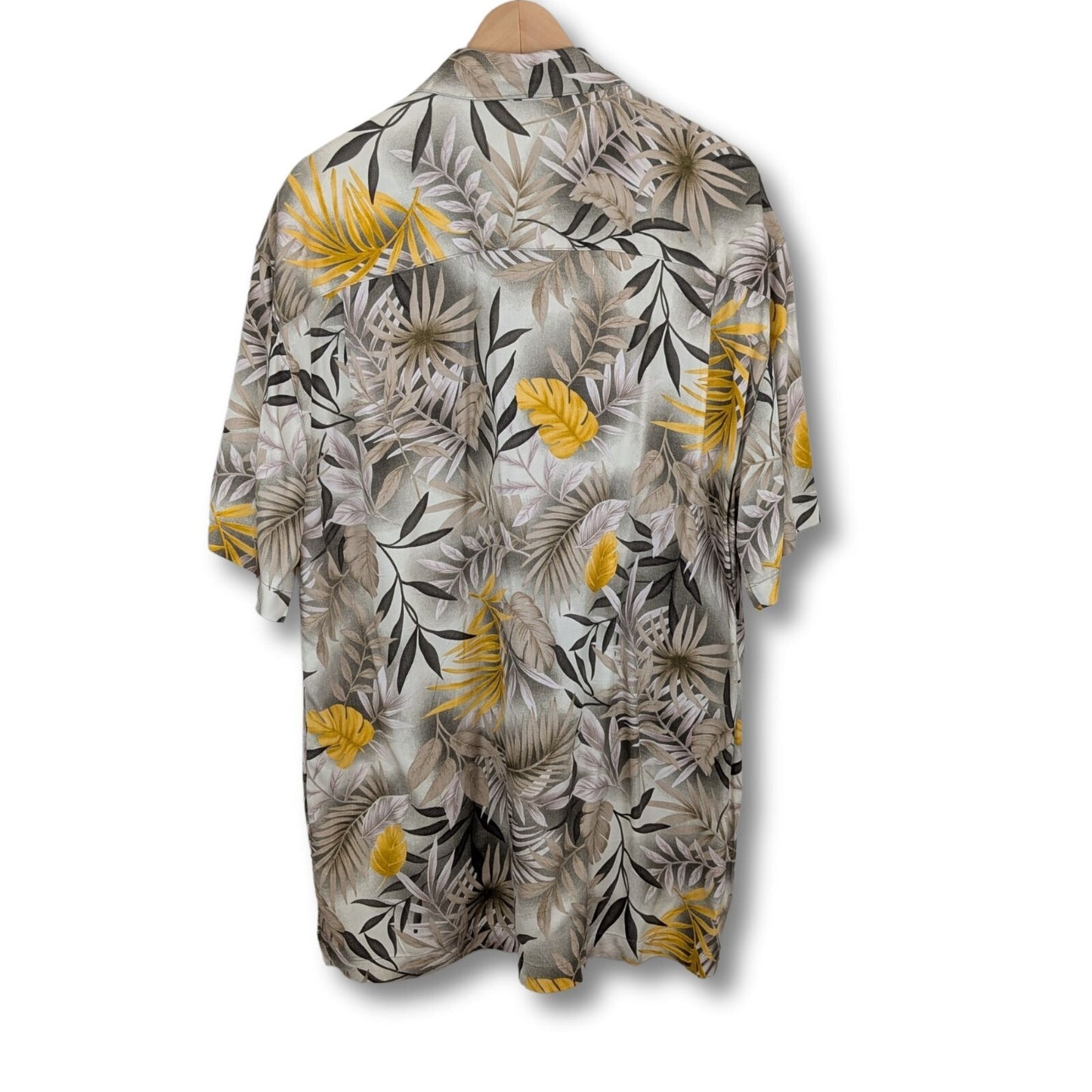 Caribbean Joe Hawaiian Shirt - Size M - Yellow Gray Palm Leaf Rayon